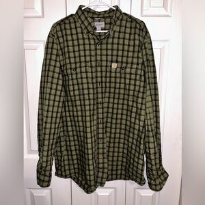 Carhartt Green Plaid Long Sleeve Men’s Button Down size L Tall